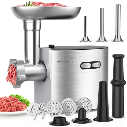 Image of CHEFFANO Meat Grinder, 2800W Max Electric Sausage Stuffer, ETL Approved Heavy Duty Meat Mincer with 2 Blades, 3 Plates, 4 Sausage Tubes & Kubbe Kit for Home Kitchen Use (MG091-3S)