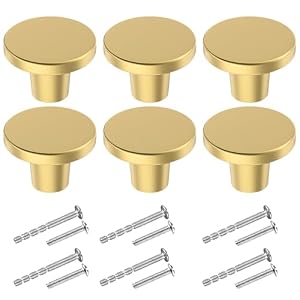 BIGLUFU 6 Stück Messing schubladenknöpfe, Goldene Runde Schrankknöpfe,Tür Küchenbeschläge Schrankknöpfe mit Schrauben für Schrank, Kleiderschrank, 20 x 25 mm