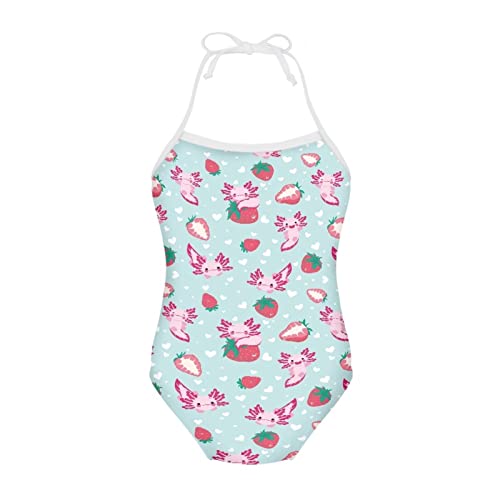 Cumagical Axolotl Light Blue Print Girls Bathing Suit One Piece Kids Swimsuit Girls Summer Adjustable Straps Modest Swimwear for Girls