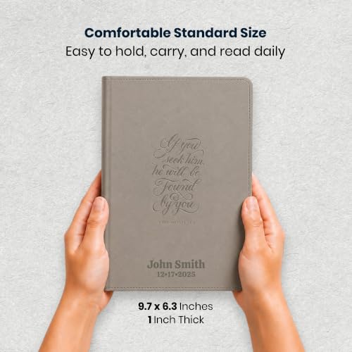 Image of Personalized ESV Large Print Bible for Adult, Name Engraved, Standard Size | Customize Your Grey Faux Leather Bible Your Way, Stay-Open Lay-Flat & Easy-Read Two-Column, Christian Occasion Gift