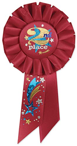 Beistle 2nd Place Red Fabric Rosette Ribbon - Second Prize Recognition Award