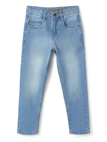 Image of Tales & Stories Boys Slim Fit Denim Jeans | 5-Pocket Stylish Mid-Rise Pants| Durable Cotton Denim Lycra with Button Closure | Casual Wear