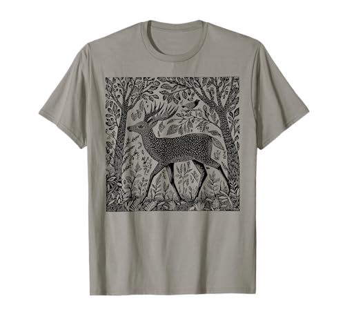Nature Lover Wildlife Deer Buck Woodcut Forest Wilderness T-Shirt