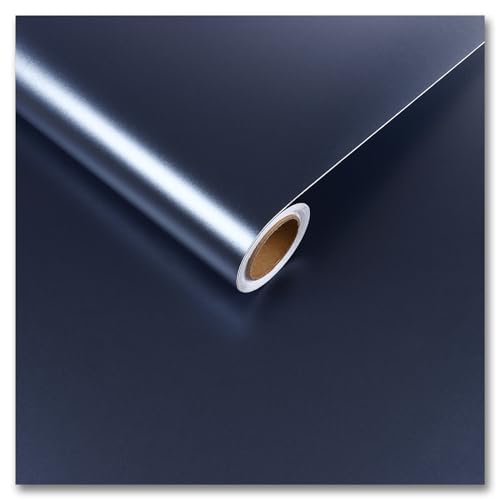 CRE8TIVE Navy Blue Metallic Wallpaper Self Adhesive Wallpaper Textured Kitchen Vinyl Wrap Stainless Steel Contact Paper for Cupboard Fridge Worktop Vinyl Covering Waterproof Dishwasher 30cm x 200cm