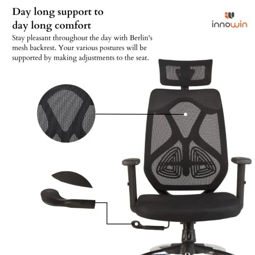 Image of INNOWIN Tokyo Office Chair,High Back Mesh Ergonomic Home Office Desk Chair with 3 Years Warranty, Adjustable Armrests,Adjustable Lumbar Support,Tilt Lock Mechanism (Black)