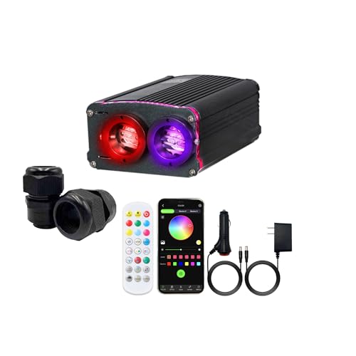 Twinkle Fiber Optic Lights Engine Dual Port Dual Color,Bluetooth APP/Music Sync/Remote Control RGBW Fiber Optic Driver for All Kinds of Fiber Optic Cable/Star Ceiling(OnlyLED Light Source)