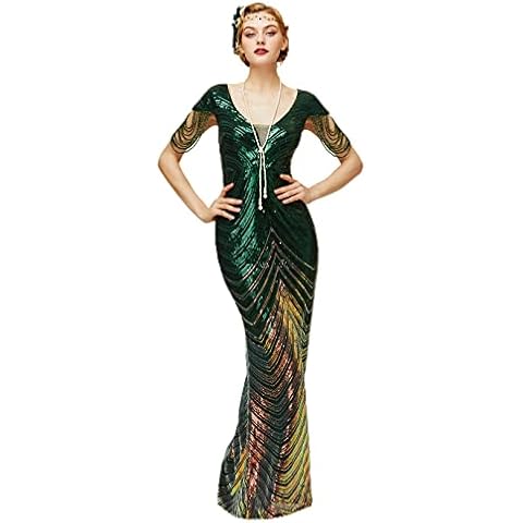 BABEYOND Women Mermaid Sequin Gown - Bodycon Maxi Prom Dress Glitter Sequin Beaded Dress for Evening Party Dark Green Cover