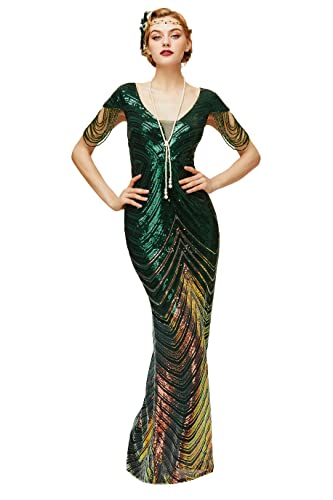 BABEYOND Women Mermaid Sequin Gown - Bodycon Maxi Prom Dress Glitter Sequin Beaded Dress for Evening Party Dark Green