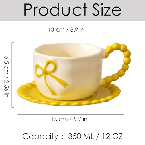Taza de porcelana amarilla con moño 12 oz miniatura 2