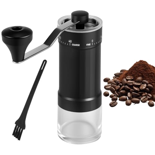 Molinillo de café manual con mango de acero inoxidable, con cepillo de limpieza, cabezal de lijado de cerámica, ajuste de engranaje ajustable, molinillo de café manual para café molido a mano