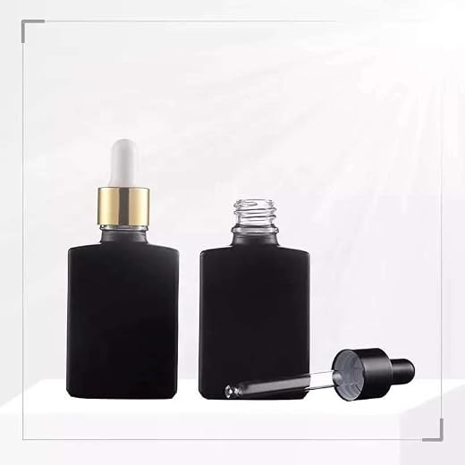 Zyvola Matte Black Essential Oil Glass Dropper Bottles - Travel-Sized Vials for Serums &amp; Beard Oils with Aluminum Caps