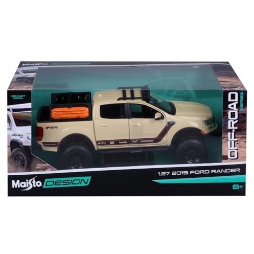 Maisto 2019 Ford Ranger Lariat FX4 Pickup Truck Sand Tan with Stripes Off Road Series 1/27 Diecast Model Car