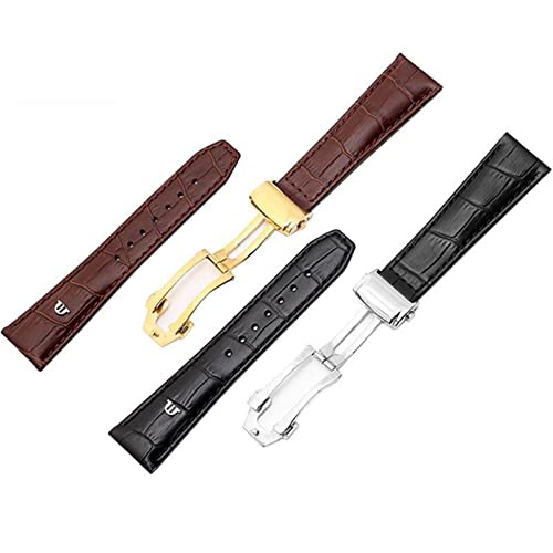 Bracelet de montre cuir véritable 22mm brun à boucle déployante - 5