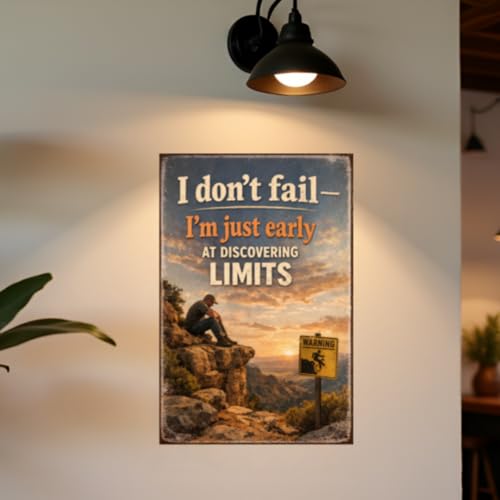 I Don’t Fail I’m Just Early At Discovering Limits Tin Sign Vintage Motivation Quote Metal Wall Decor Rustic Cliff Landscape Inspirational Art Plaque For Home Office Cabin Garage 8x12 Inch — view 4