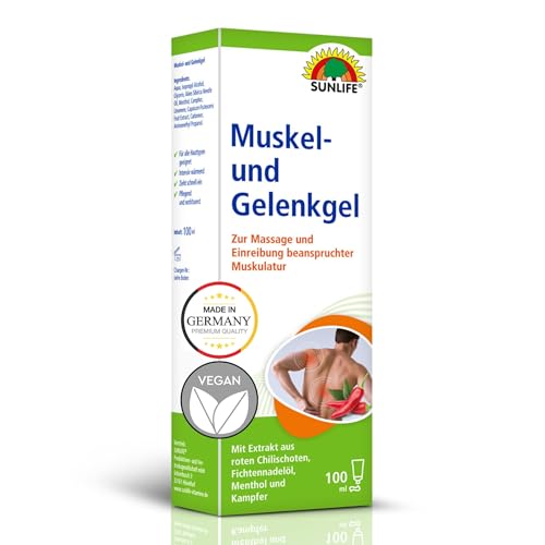SUNLIFE Muskel- und Gelenkgel 1 x 100g - Muskel Gel zur Massage beanspruchter Muskulatur - wärmendes Muskelentspannung Gel für alle Hauttypen - schnell einziehender Wärmebalsam mit Menthol
