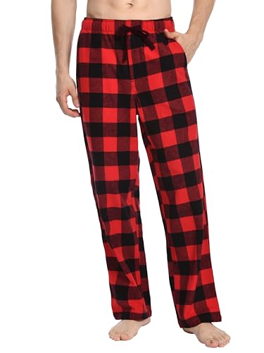 Nutria Mens Flannel Pajama Pants Plaid Cotton Soft Brushed Sleepwear Winter Warm Lounge Sleep PJ Bottoms with Pockets U06