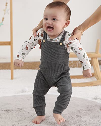 Yuemion Newborn Baby Boy Clothes, 2Pcs Infant Boy Romper Bodysuit Spring/Summer Dinosaur Outfits +Bib Overall Pants(0-3 Month) #TOP1