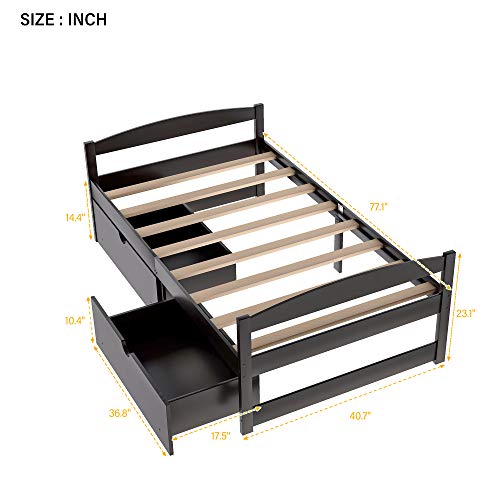 Merax Twin Wood Daybed With Two Drawers Sofa Bed For Kids Boys Girls/No Box Spring Needed Espresso #TOP6