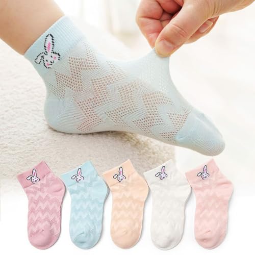 Toddler Socks, Pack of 5 Pairs Breathable Cotton Socks for Kids Age 2-12 Years with Mesh Fabric and Stretch Design2