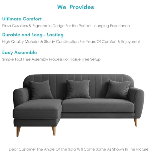 Image of Atticus LHS 4 Seater L Shape Sofa Set with Ottoman for Living Room (Black Fabric) Premium Fabric Sofa Set