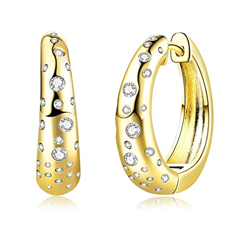 ZQHWYZ 18K Real Gold Hoop Earrings for Women, Polished Circle with Diamond Hoop Earrings for Women Gold