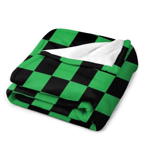 Plaid lavable vert et noir anti-froid pour canapé et lit, couverture douce