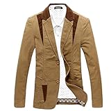 Modern Fantasy Men's Casual Suit Jacket Corduroy Collar 2 Buttons Blazer Jacket Khaki L