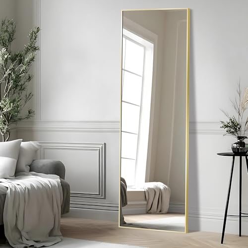 PUZONJIG 55x15'' Rectangle Full Length Mirror Wall Mounted, Long Gold Standing Floor Mirror, Full Body Tempered Glass Mirror with Aluminum Frame for Bedroom, Living Room, Bathroom, Entryway Decor