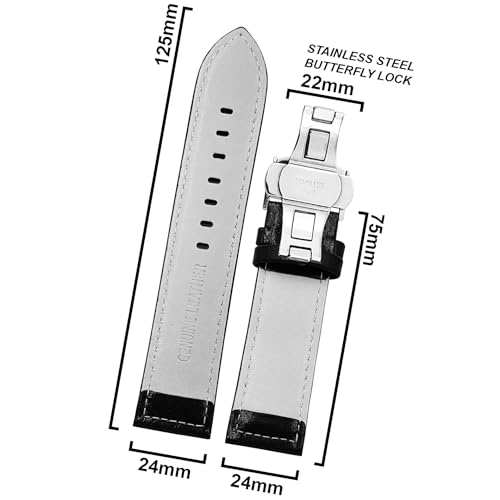 Image of DBLACK ''BUZZ'' Premium Leather Watch Strap with Butterfly Lock, Minimalist Glossy Finish Watch Belt / / For 20mm, 22mm, or 24mm Watch Band (Choose Your Size & Color)