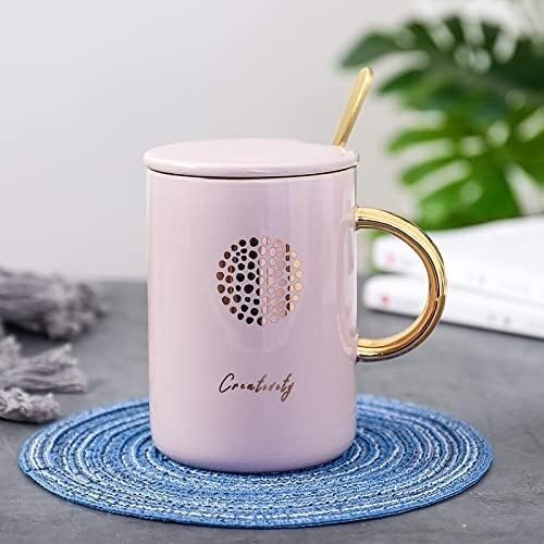 Prezenty Kubek ceramiczny Kubek Ręcznie malowany Złoty Kubek Ceramiczny Różowy Śliczny Kubek ze Złotą Łyżką Dziewczyna Kubek Wody Kubek Kreatywny Kubek Studencki Para Kubek (Kolor: Duża kropka) (Colo