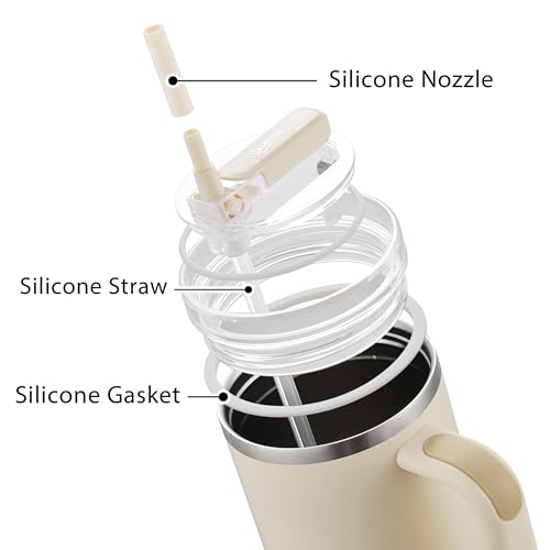 2Pack 40oz Tumbler Lid Replacement suit for Stanley Quencher cup, Flip Straw Spill Proof Leak Resistant Straw Cover, Dishwasher Safe Stanley Cup Accessories (2 Beige)