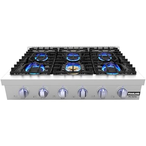 36 Inch Gas Cooktop 6 Burners, GASLAND Chef Pro RT3606 Professional Natural Gas Rangetop Slide-in Cover