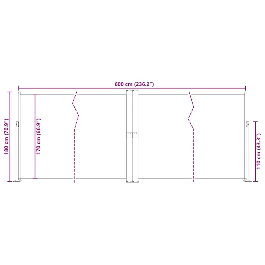vidaXL Zwijana markiza boczna na taras, czerwona, 180 x 600 cm, markiza na balkon, markiza balkonowa, pionowa markiza, markizy na balkon