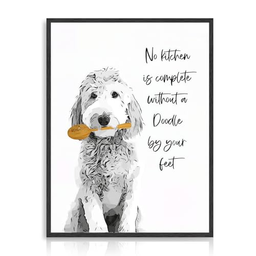 Dazzlewall Arte de Pared Divertido para Cocina con Perro, Póster Tierno de Perro en Blanco y Negro, Decoración de Pared para Cocina y Comedor, 12x16 pulgadas Sin Marco