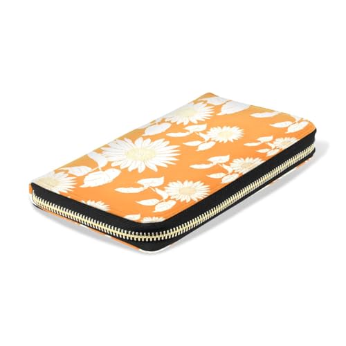 Long Wallets Leather Bifold Wallet for Women Sunflowers Orange with Zipper Credit Card Holder Large Capacity4