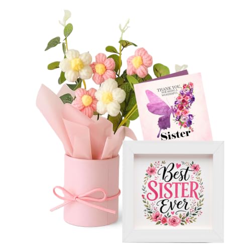 Image of TIED RIBBONS Rakhi Gift for Sister - Raksha Bandhan Return Gift for Girls Combo Artificial Crochet Flower Bouquet and Printed Frame and Greeting Card - Rakhi Gifts for Sister
