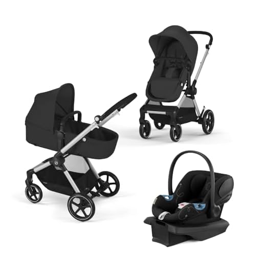 Cybex EOS 5-in-1 Travel System Stroller + Lightweight Aton G Infant Car Seat, Moon Black, Silver Frame