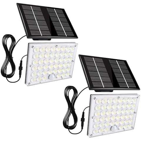 Aialun 184 LED Solar Outdoor Flood Lights, Motion Sensor Solar Powered FloodLights with 16.4ft Cable, IP65 Waterproof 3 Modes Dusk to Dawn Outside Security Lights for Porch, Yard, Garage, 2 Pack Cover