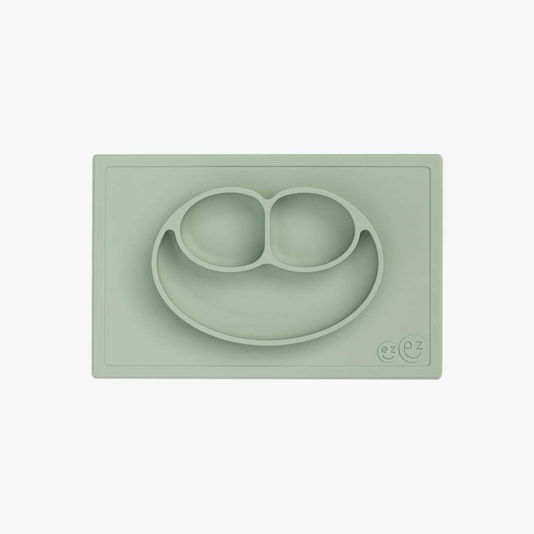 Happy Mat - 24 Months+ (Sage) - 100% Silicone Suction Plate with Built-in Placemat for Toddlers + Preschoolers - Divided Toddler Plates - Toddler Essentials