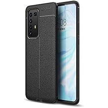 Aksesuarcim Huawei P40 Pro ile Uyumlu K l f Silikon Deri G r n ml  Esnek Kamera Lens Korumal  Parmak  zi B rakmayan Mat  nce Kapak Niss Siyah