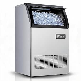 100lbs Commercial Ice Maker, 120V/60Hz, Freestand Stainless Steel Body, LED Panel, Dual Water Intake System, Large Capacity Ice Machine for Industrial, Restaurant, Bar, Café, Convenience