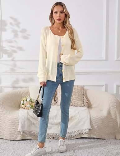 Image of Libsorge Womens Oversized Lightweight Sheer Button Cardigan Spring 2025 Trendy Solid Ribbed Knit Long Sleeve Thin Sweater