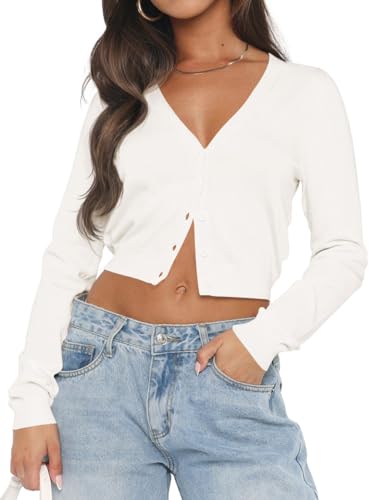 Image of Ezbelle Women's Long Sleeve Open Front Cropped Lightweight Cardigan Sweater Button Down Shirt 2026 Fall Tops