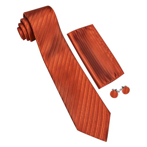 Image of Barry.Wang Man Stripe Ties Set Silk Woven Pocket Square Necktie Cufflinks Formal Party Business