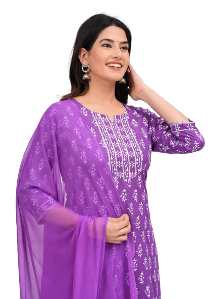 Women's Kurta Pant and Dupatta Set Purple Meera fab Stylum Jaipur Kurti GoSriKi