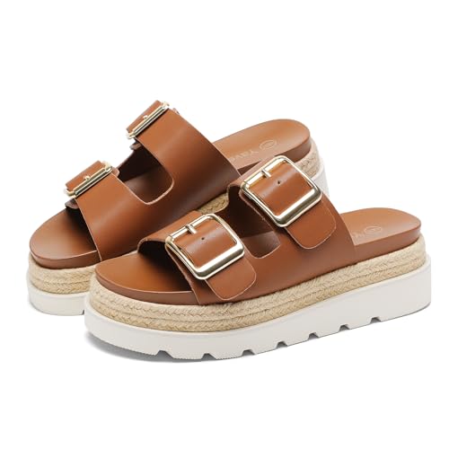 Yavero Womens Platform Sandals Espadrilles Slide Sandals with Double Buckles