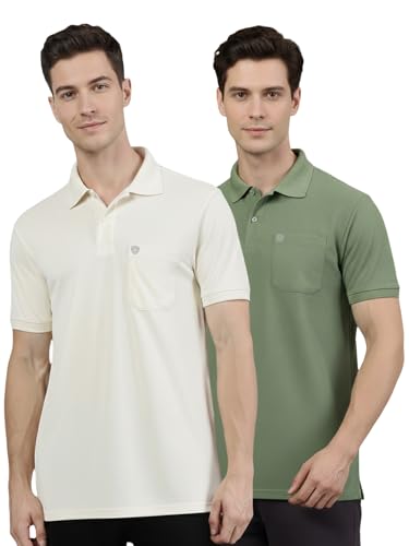 Image of Lux Cozi Men's Cotton Blend Polo T-Shirt with Chest Pocket | Collar T-Shirts for Men | Half Sleeves | Plain - Regular Fit (Pack of 2)