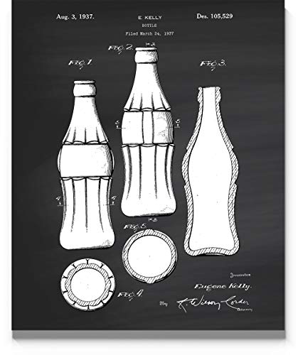 1937 Coke Bottle Chalkboard Style Patent Wall Art Print 11x14 inch, Great Gift Idea for Cola Lovers