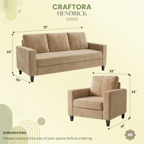 Image of Hendrick Plush Velvet 3 Seater + 1 Seater + 1 Seater Sofa Set | Silken Velvet Upholstery | Golden Legs | Designer Set for Living Room & Office Spaces (Beige)