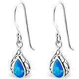 The Goldmine - 925 Sterling Silver and Blue Colour Opal Drop Earrings